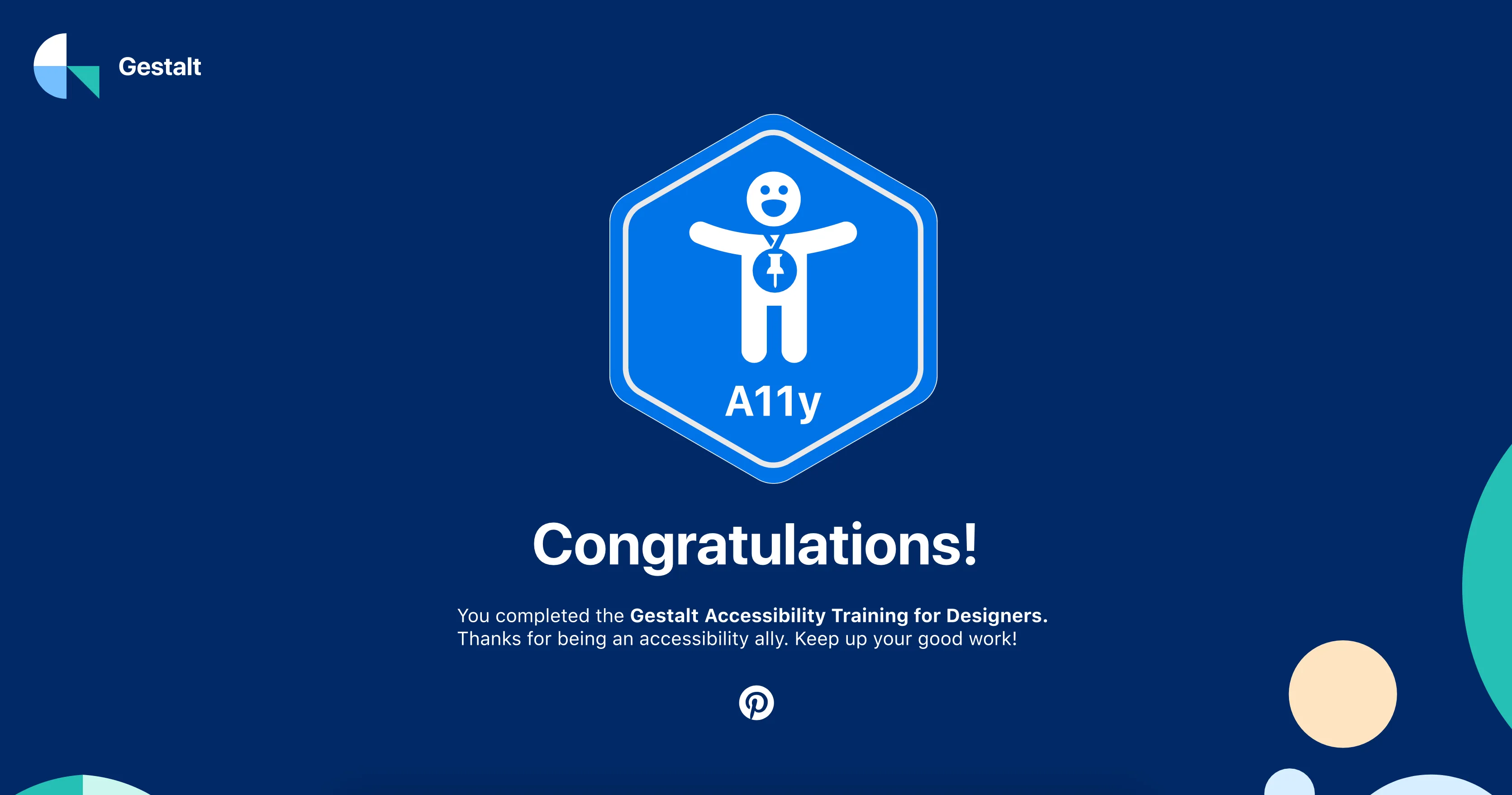 A sample of the Gestalt certification for completing the accessibility training for designers.