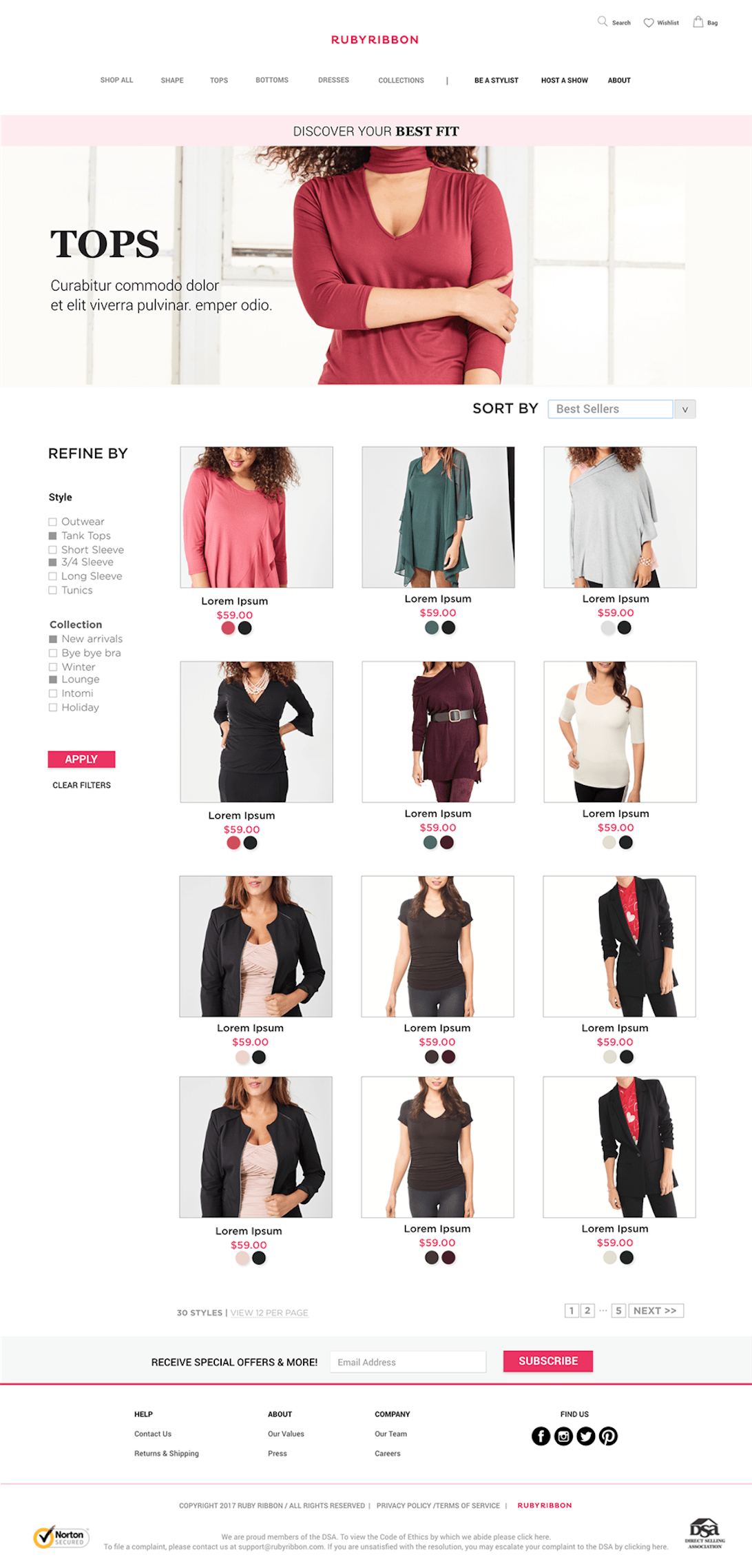 Ruby Ribbon's website - category page